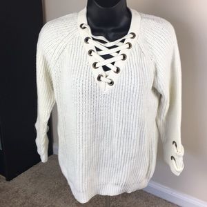 Lace Up V-Neck Sweater